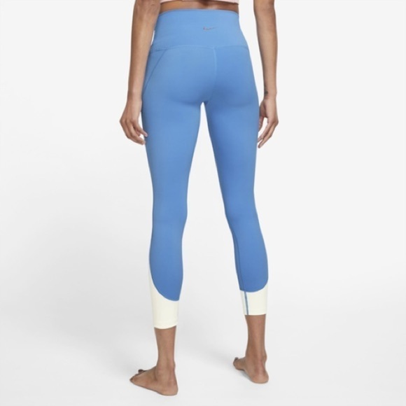 Nike Yoga 1X cropped novelty leggings Dri fit blue white 7/8 length high waist - Picture 2 of 9